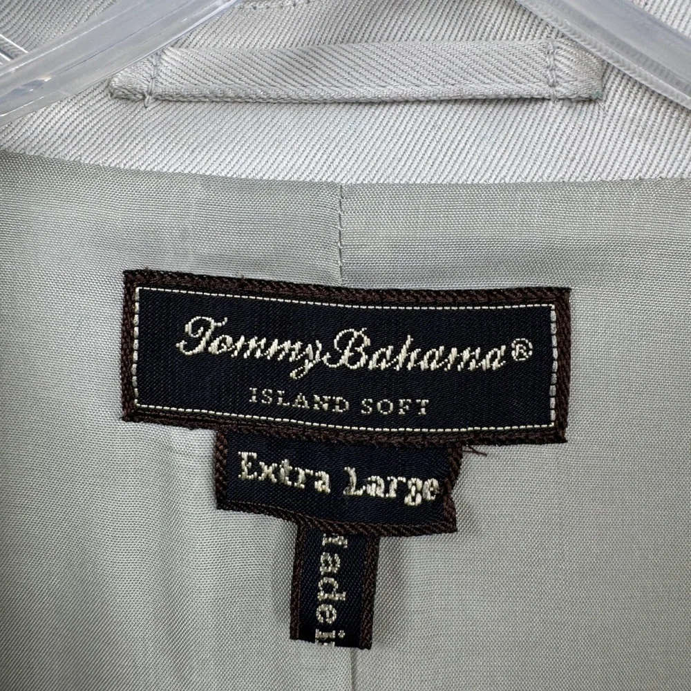 Tommy Bahama Island Soft Beige Three Button Blazer Jacket Size XL Silk Shell